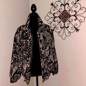 CoAco Lightweight Zip Front Vintage Animal Print Silk Bomber Jacket Med/Lg